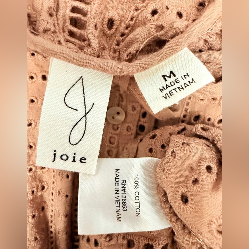 #10) Joie Cotton Tan/Brown Eyelet Blouse - Picture 7 of 7